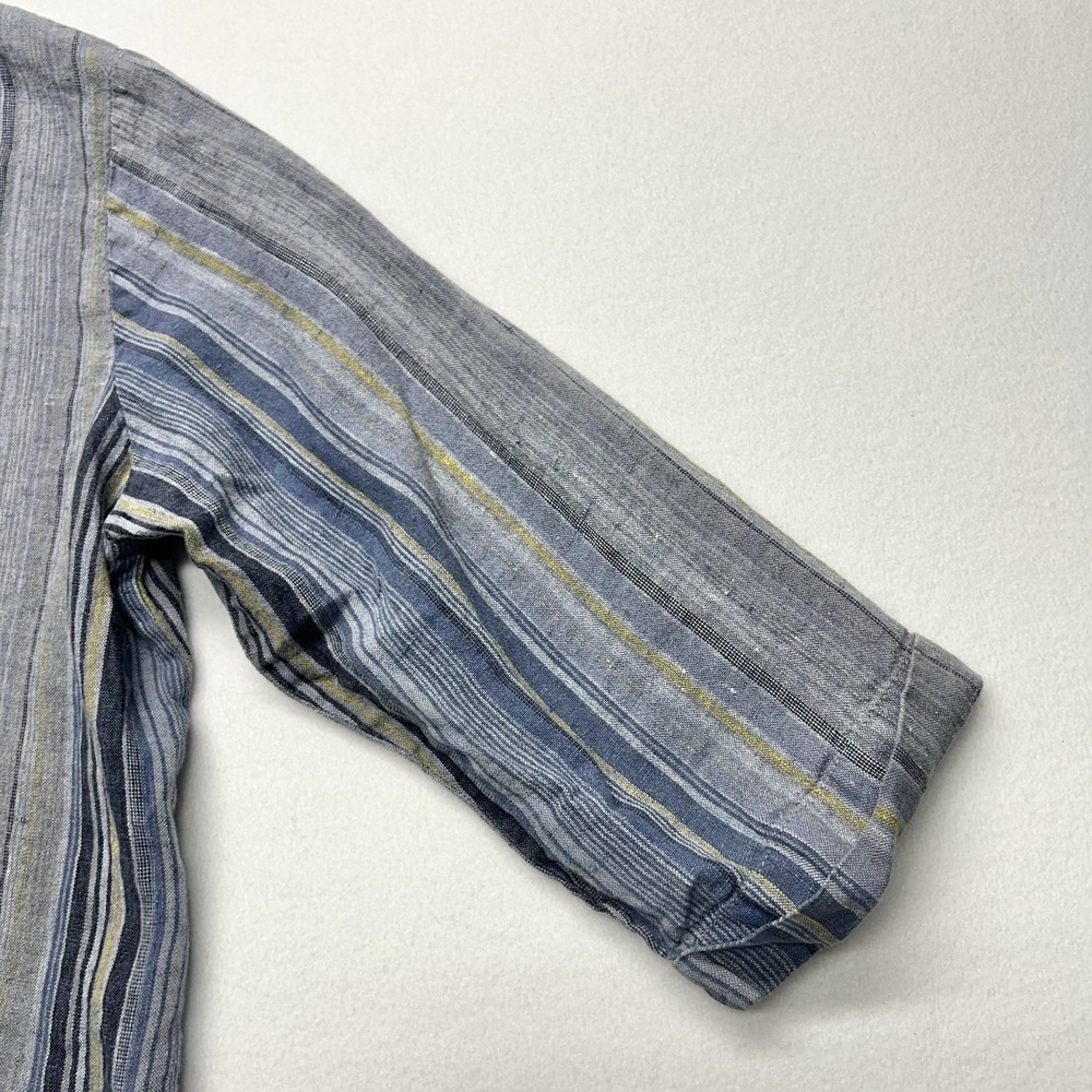Flax Crop Linen Button Up Striped Shirt Size M Blue Yellow Lagenlook‎ Beach Boho - Picture 4 of 10